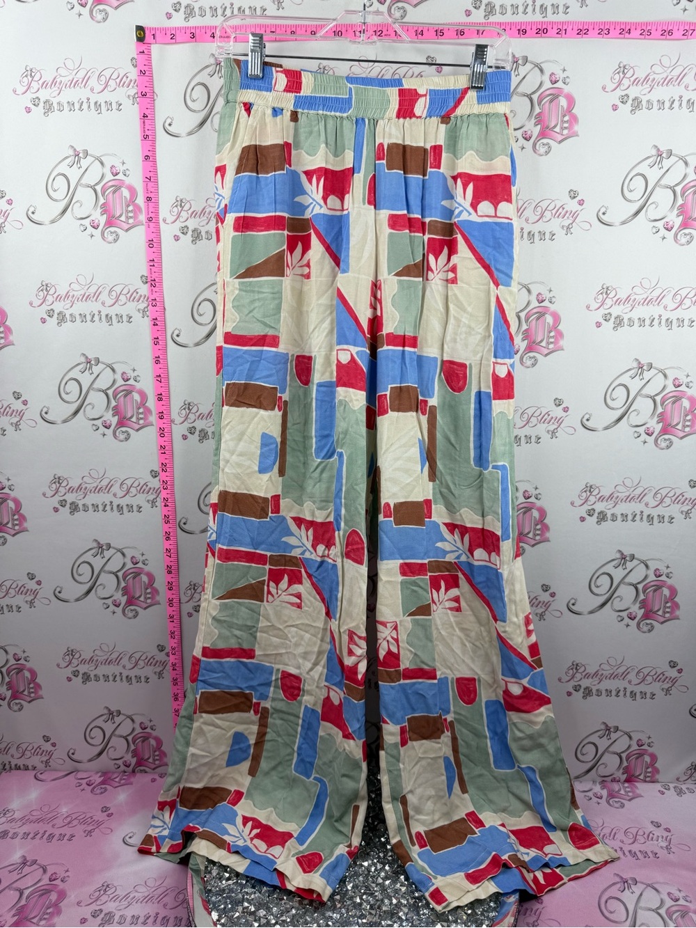 ICHI pants flowy Wide-Leg Geo Print Palazzo Pants in Multi-Color
